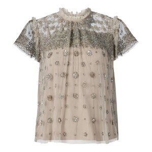 Needle Thread Heavily Beaded Top Sz XS Gray Embellished By Hand Luxury Event
